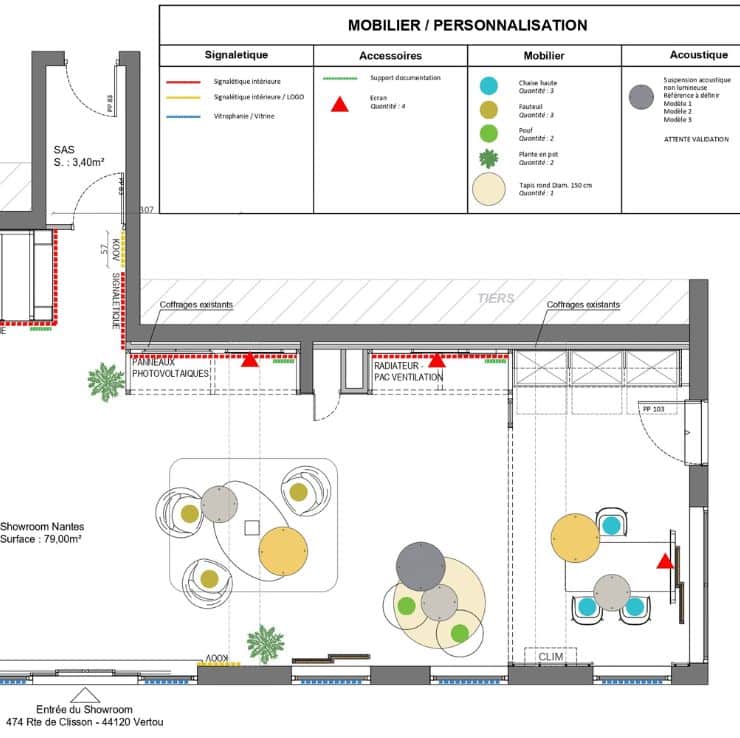 Plans techniques du showroom Koov de Nantes by WENES Aménagement